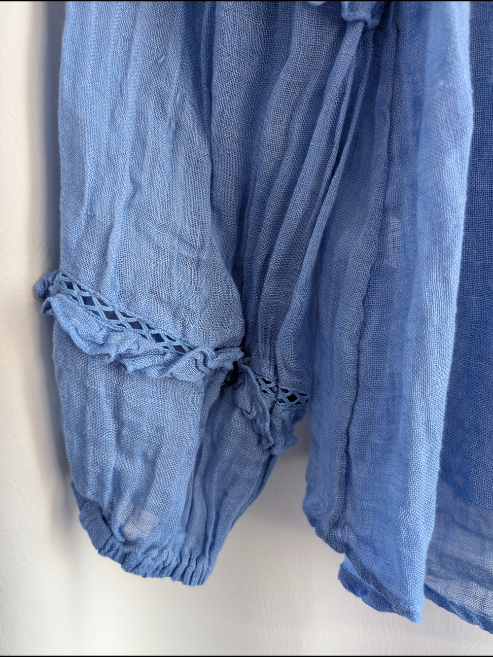 Sundance Linen Light Blue Boho Tassel Peasant Blouse - M - Picture 9 of 14